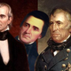 Presidential portraits of Polk (left; image: GPA Healy/White House Historical Association), David Rice Atchison (center; photo: George Caleb Bingham/Public domain), and Taylor (right; image: Joseph Henry Bush/White House Historical Association). Graphic: Mike Vago.